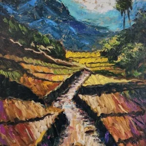 paddy fields oil painting