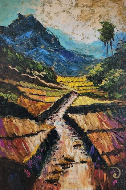 paddy fields oil painting